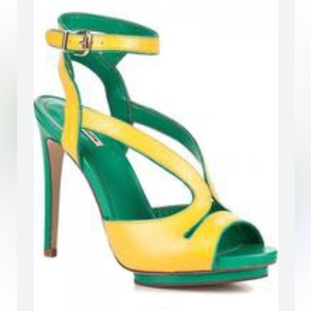 Mascotte Vibrant Yellow and Green  leather Heels, US7